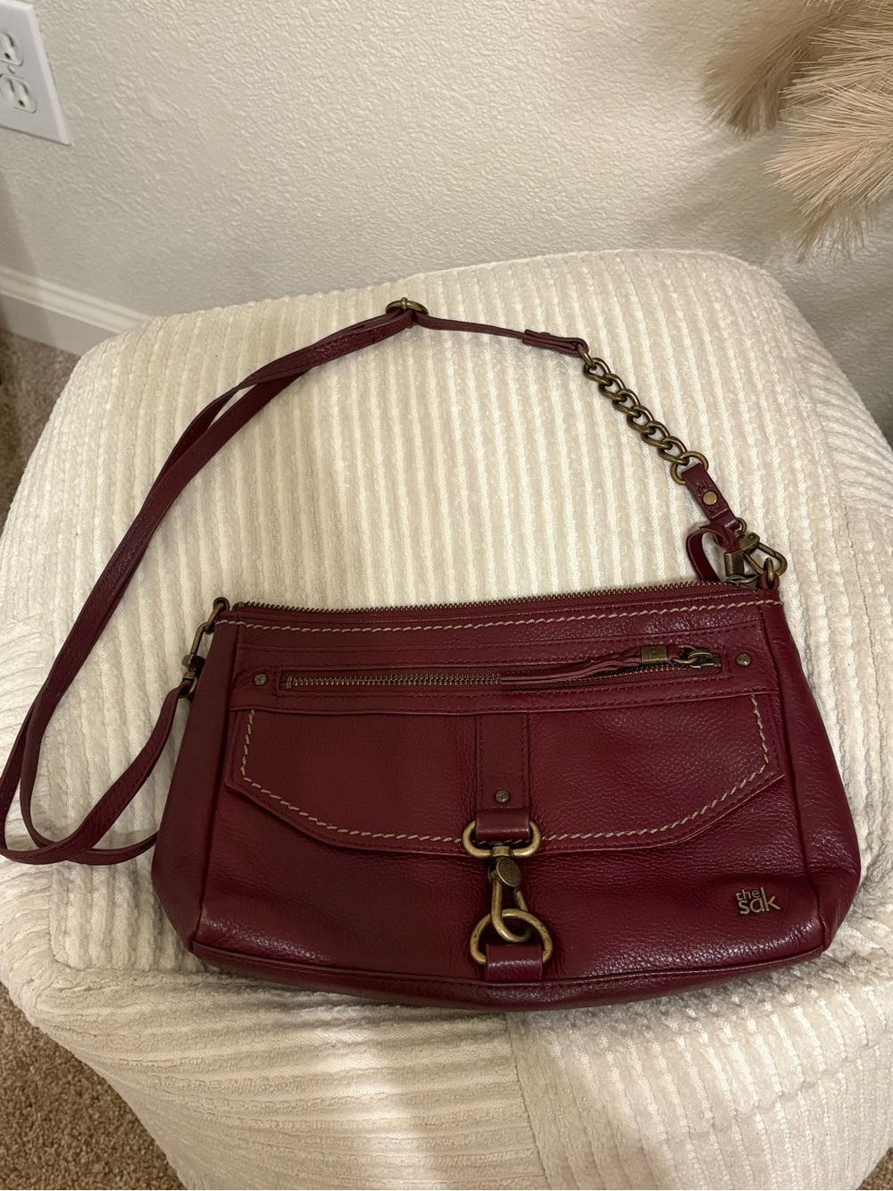 The Sak Burgundy Leather Crossbody with Brass Hardware